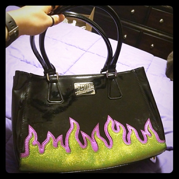 Lux De Ville Handbags - Lux DeVille Elvira Purple & Green Flame Black Tote